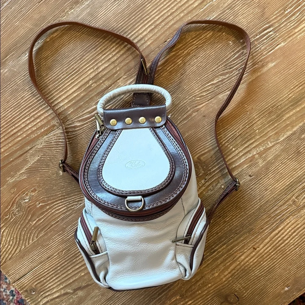 VA Made In Italy Stylish gray and Brown Leather Backpack/Bag